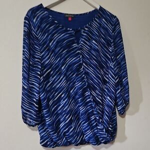 Vince Camuto Blue Wrap Blouse 3/4 Sleeve